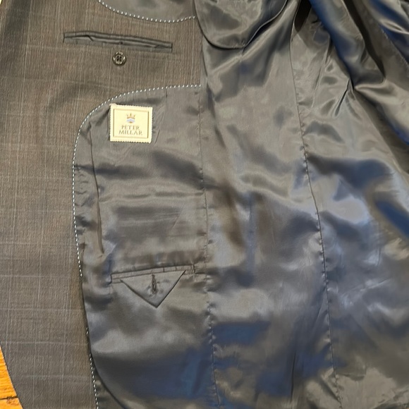 CUSTOM PETER MILLAR MENS 2 BUTTON WOOL GRAY/BLUE SUIT WITH PLEATED CUFFED PANTS - Picture 9 of 16